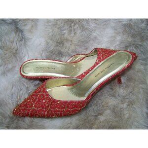 Valerie Stevens Shoes Beaded Party Red/Gold Glitter Slides Tile Size 6